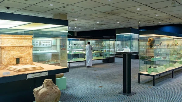 The archaeology exhibits in the basement of King Saud University.